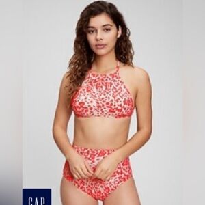 NWT- Gap High‎ Neck Bikini Top- Pink Cheetah size XL